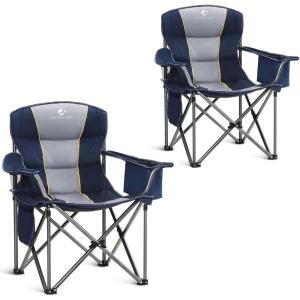 image:imageALPHA CAMP Heavy Duty Camping Chair 500LBS Capacity Oversized Folding Chair for Heavy People Padded Portable Outdoor Chair with Cooler Bag amp Cup Holder for Camping Fishing BeachNavy Blue2pc