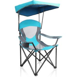 image:imageALPHA CAMP Heavy Duty Canopy Camping Chair 350 lbs Capacity Oversized Folding Chair with Adjustable Sunshade Portable Sunshade Chair with Cup Holder for Beach Fishing OutdoorEnamel Blue