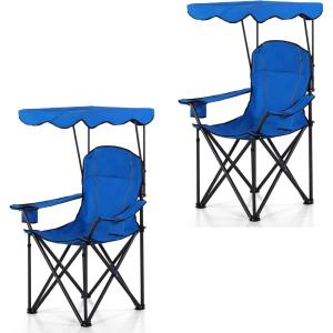 image:imageALPHA CAMP Oversized Camping Chair with Shade Canopy Folding Lawn ChairsCyan Blue