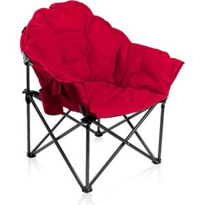 image:imageALPHA CAMP Oversized Camping Chairs Padded Moon Round Chair Saucer Recliner with Folding Cup Holder and Carry BagRed