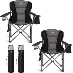 image:imageALPHA CAMP Oversized Folding Camping Chair Heavy Duty Portable Lawn Chairs with Cooler Bag Side Pocket amp Cup Holder Folding Chairs for Outside Support 450 LBSBlack