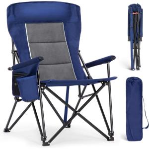 image:imageALPHA CAMP Oversized Folding Camping Chairs High Backrest Heavy Duty Lawn Chairs for Adults Support 500 LBS Portable Camp Chairs with Cup Holders Large Side Pocket for OutdoorNavy Blue
