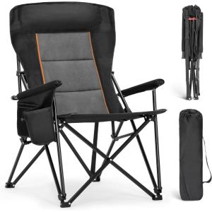 image:imageALPHA CAMP Oversized Folding Camping Chairs High Backrest Heavy Duty Lawn Chairs for Adults Support 500 LBS Portable Camp Chairs with Cup Holders Large Side Pocket for OutdoorBlack