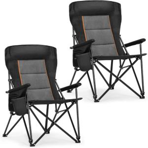 image:imageALPHA CAMP Oversized Folding Camping Chairs High Backrest Heavy Duty Lawn Chairs for Adults Support 500 LBS Portable Camp Chairs with Cup Holders Large Side Pocket for OutdoorBlack2