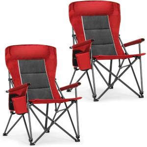 image:imageALPHA CAMP Oversized Folding Camping Chairs High Backrest Heavy Duty Lawn Chairs for Adults Support 500 LBS Portable Camp Chairs with Cup Holders Large Side Pocket for OutdoorRed2