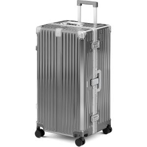 image:imageALPHA CAMP Trunk Luggage Large 30 Inch Thickened Aluminum Frame Luggage with TSA Spinner Wheels 3Layer PC Hardside Zipperless Travel Suitcase TypeC USB Charging Port Cup Holder Grey