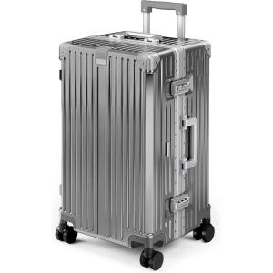 image:imageALPHA CAMP Trunk Luggage Large 30 Inch Thickened Aluminum Frame Luggage with TSA Spinner Wheels 3Layer PC Hardside Zipperless Travel Suitcase with TypeC USB Charging Port Cup HolderGreyGrey