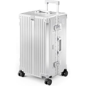 image:imageALPHA CAMP Trunk Luggage Large 30 Inch Thickened Aluminum Frame Luggage with TSA Spinner Wheels 3Layer PC Hardside Zipperless Travel Suitcase with TypeC USB Charging Port Cup HolderGreySliver