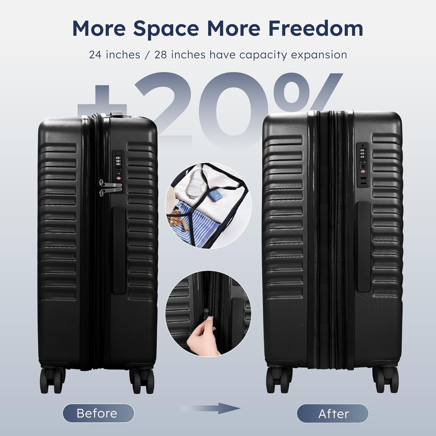 image:imageALPHA CAMP 2 Piece Luggage Set Carry On and Checked Suitcase PCABS Durable Hard Shell Luggage with Spinner Wheels amp TSA Lock2028inchNavyBlack