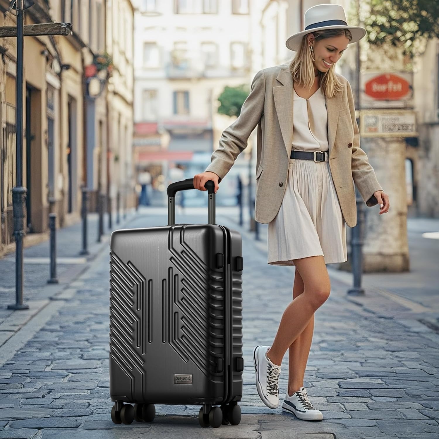 image:imageALPHA CAMP 2 Piece Luggage Set Carry On and Checked Suitcase PCABS Durable Hard Shell Luggage with Spinner Wheels amp TSA Lock2028inchNavyBlack