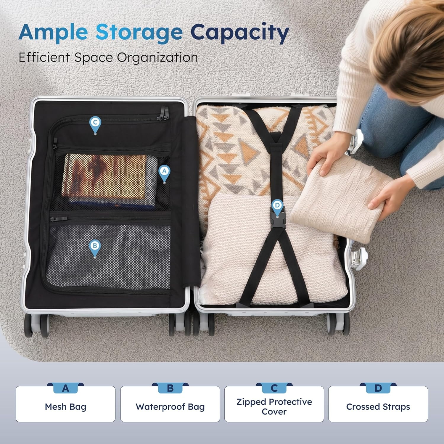 image:imageALPHA CAMP 20 Inch Aluminum Frame CarryOn Luggage Front Opening Hardside Business Suitcase with Laptop Compartment Airline Approved Carry On with TSA Lock USBC Port amp Cup HolderSilverSilver