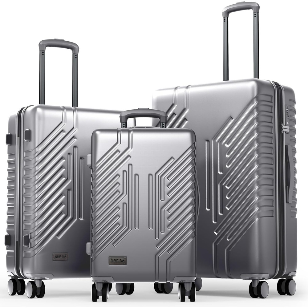 image:imageALPHA CAMP 2 Piece Luggage Set Carry On and Checked Suitcase PCABS Durable Hard Shell Luggage with Spinner Wheels amp TSA Lock2028inchNavySilver
