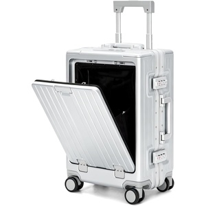 image:imageALPHA CAMP 20 Inch Aluminum Frame CarryOn Luggage Front Opening Hardside Business Suitcase with Laptop Compartment Airline Approved Carry On with TSA Lock USBC Port amp Cup HolderSilverSilver