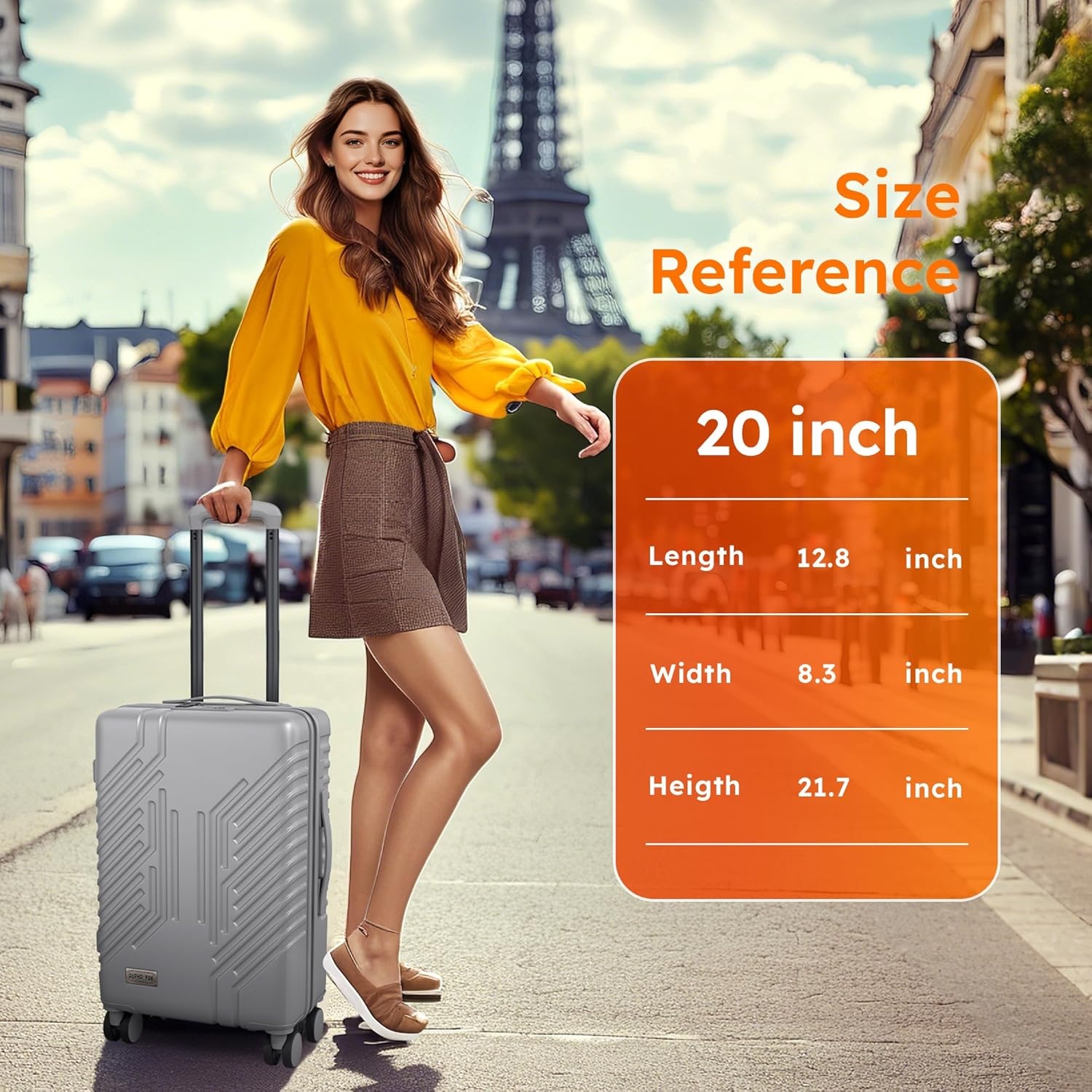 image:imageALPHA CAMP Carry On Luggage 22x14x12 Airline Approved Hardshell Durable PCABS Luggage with Spinner Wheels Lightweight Travel Rolling Suitcase with Builtin TSA LockUSB PortBlackSilver