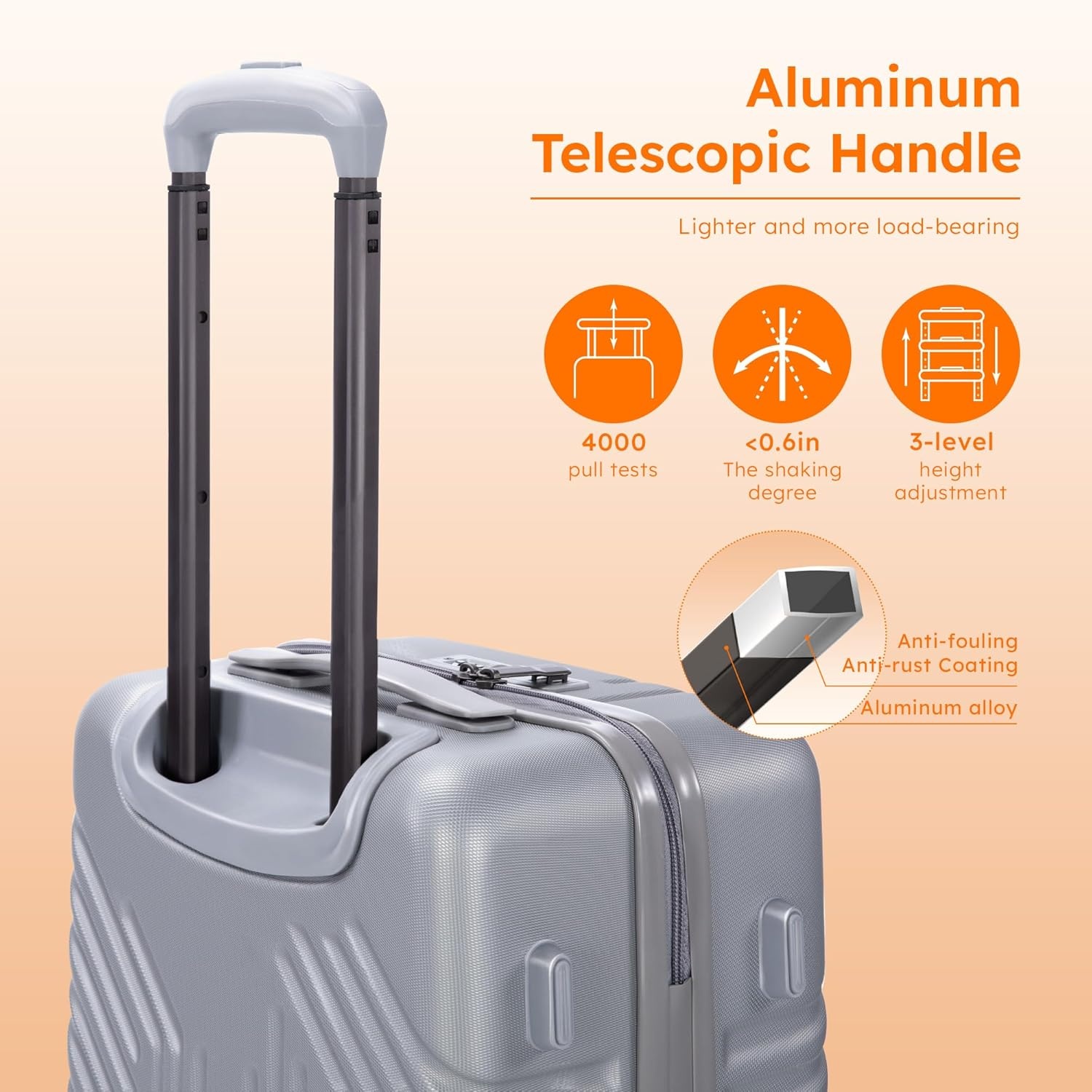 image:imageALPHA CAMP Carry On Luggage 22x14x12 Airline Approved Hardshell Durable PCABS Luggage with Spinner Wheels Lightweight Travel Rolling Suitcase with Builtin TSA LockUSB PortBlackSilver