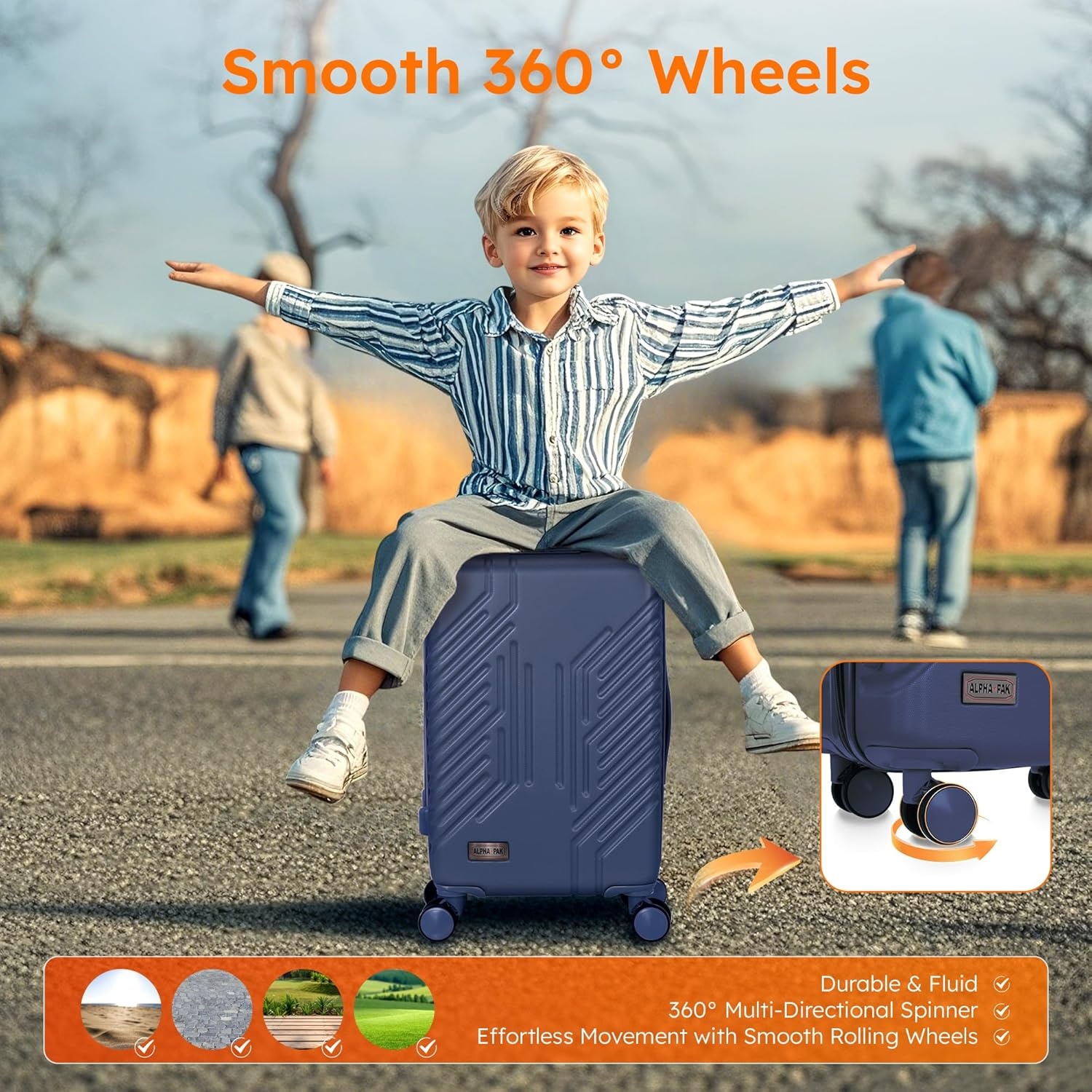 image:imageALPHA CAMP Carry On Luggage 22x14x12 Airline Approved Hardshell Durable PCABS Luggage with Spinner Wheels Lightweight Travel Rolling Suitcase with Builtin TSA LockUSB PortBlackNavy Blue