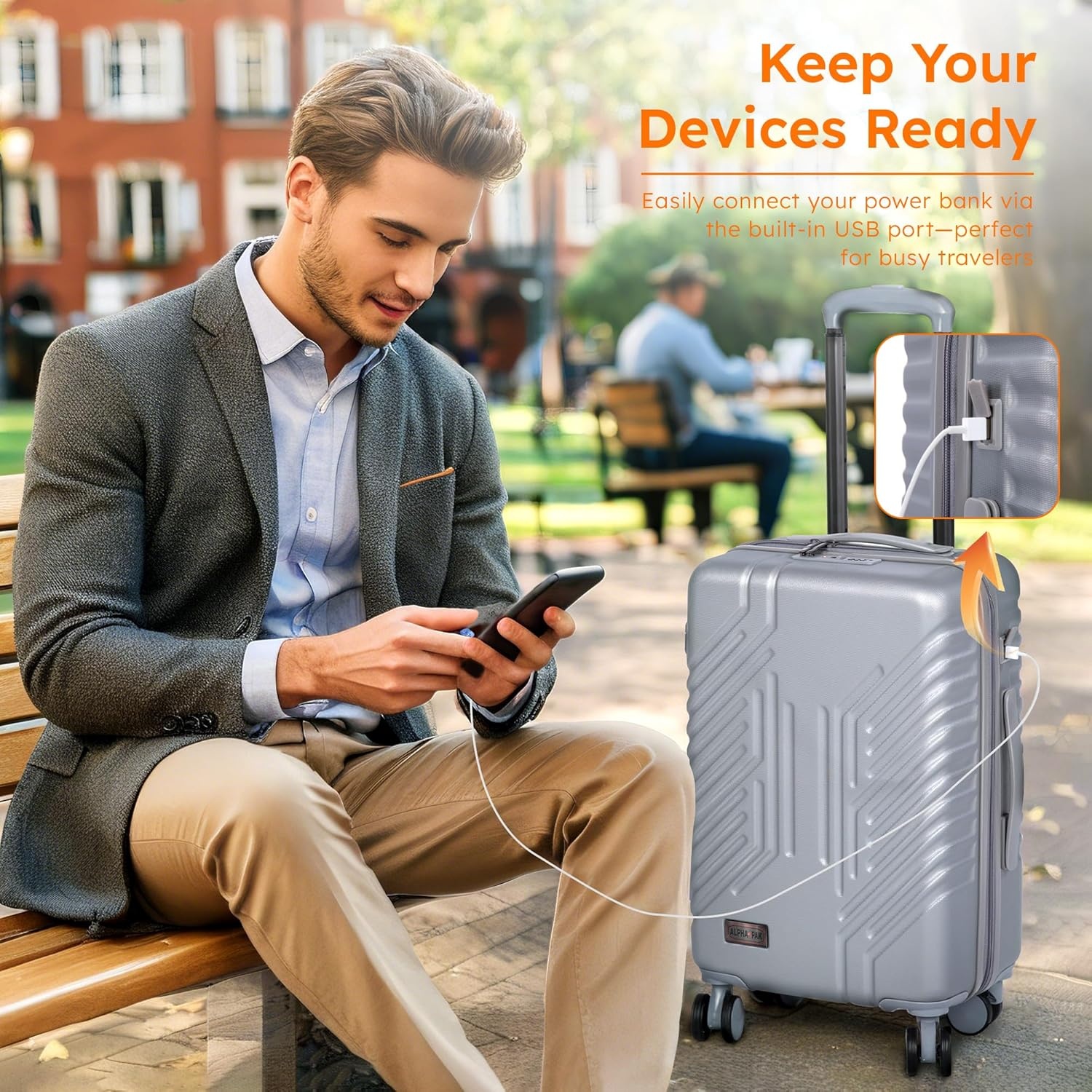 image:imageALPHA CAMP Carry On Luggage 22x14x12 Airline Approved Hardshell Durable PCABS Luggage with Spinner Wheels Lightweight Travel Rolling Suitcase with Builtin TSA LockUSB PortBlackSilver